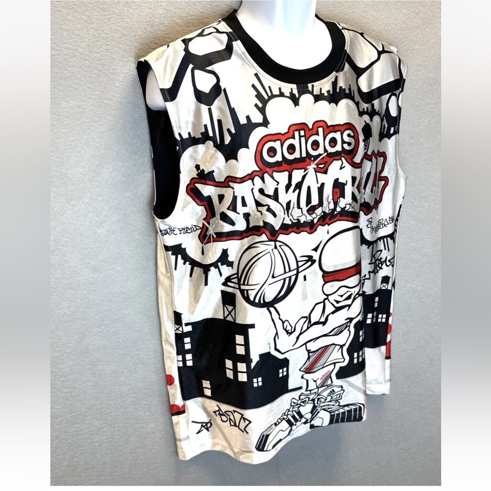 Vintage Adidas Graffiti Y2K Basketball Jersey Reversible All Over Print No. 3 - Picture 5 of 12